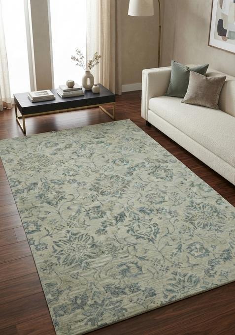 Saffron Rugs Hand-Tufted 100% Wool Area Rug | Sage Green Rectangular Rug | Cotton Backing | Transitional Floral Carpet for Living Room