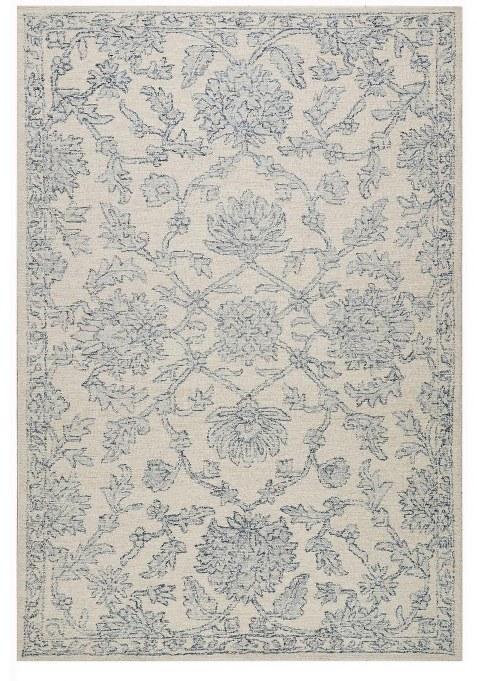 Saffron Rugs Hand-Tufted 100% Wool Area Rug | Ivory Blue Rectangular Rug | Cotton Backing | Transitional Floral Carpet for Living Room