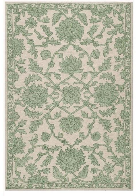 Saffron Rugs Hand-Tufted 100% Wool Area Rug | Sage Green Rectangular Rug | Cotton Backing | Classic Floral Carpet for Living Room