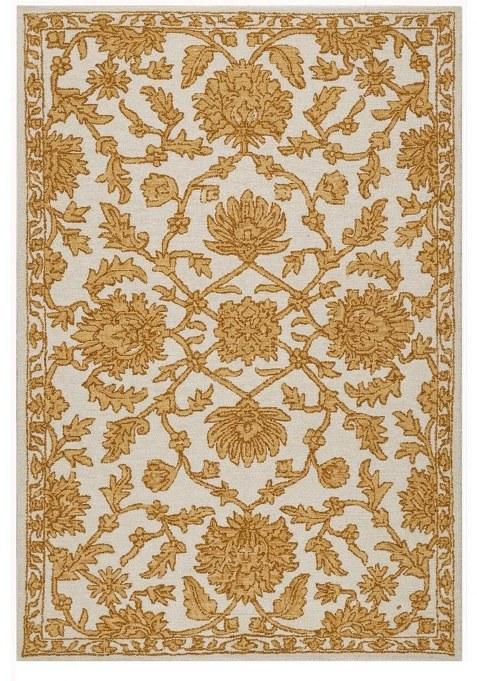 Saffron Rugs Hand-Tufted 100% Wool Area Rug | Ivory Gold Rectangular Rug | Cotton Backing | Classic Floral Carpet for Living Room