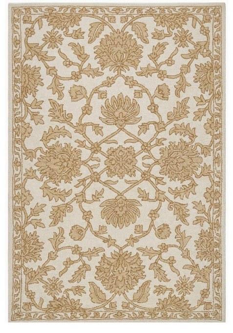 Saffron Rugs Hand-Tufted 100% Wool Area Rug | Ivory Gold Rectangular Rug | Cotton Backing | Classic Floral Carpet for Living Room