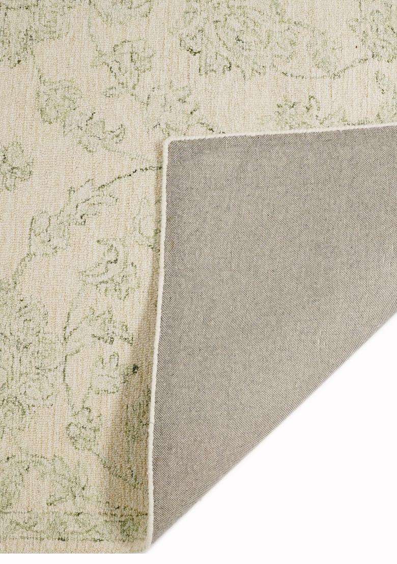 Saffron Rugs Ivory Green Transitional Floral Hand Tufted Wool Rectangular Rug - Indya