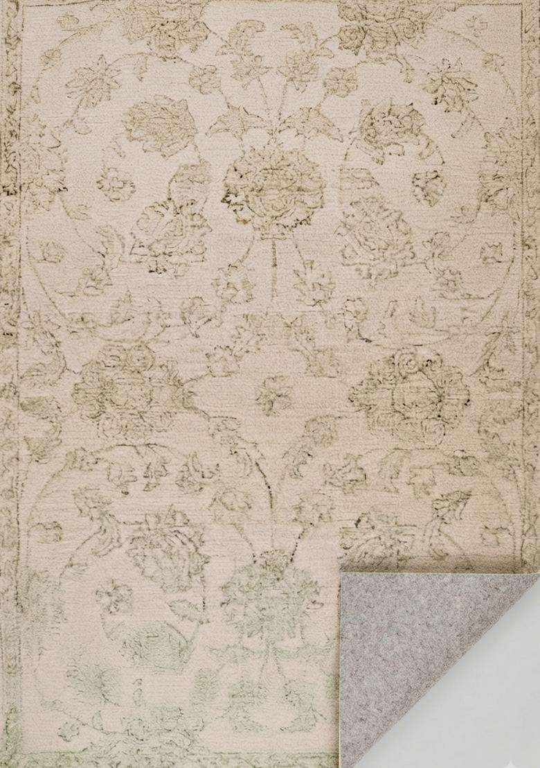 Saffron Rugs Ivory Beige Transitional Floral Hand Tufted Wool Rectangular Rug - Indya