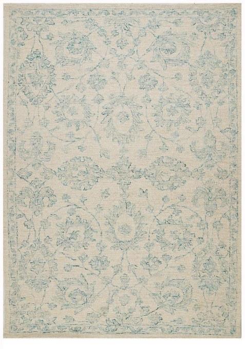 Saffron Rugs Hand-Tufted 100% Wool Area Rug | Cream Blue Rectangular Rug | Cotton Backing | Transitional Floral Carpet for Living Room