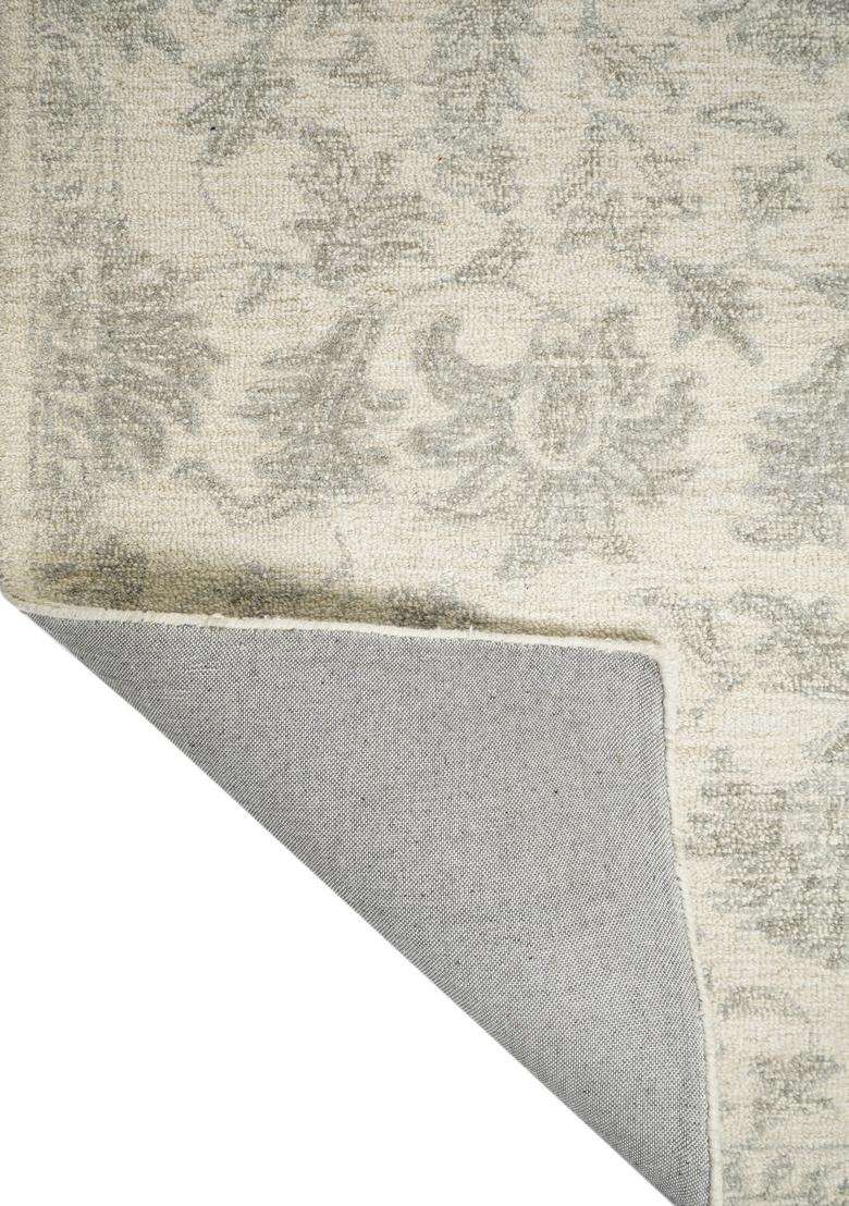 Saffron Rugs Ivory Grey Transitional Floral Hand Tufted Wool Rectangular Rug - Indya