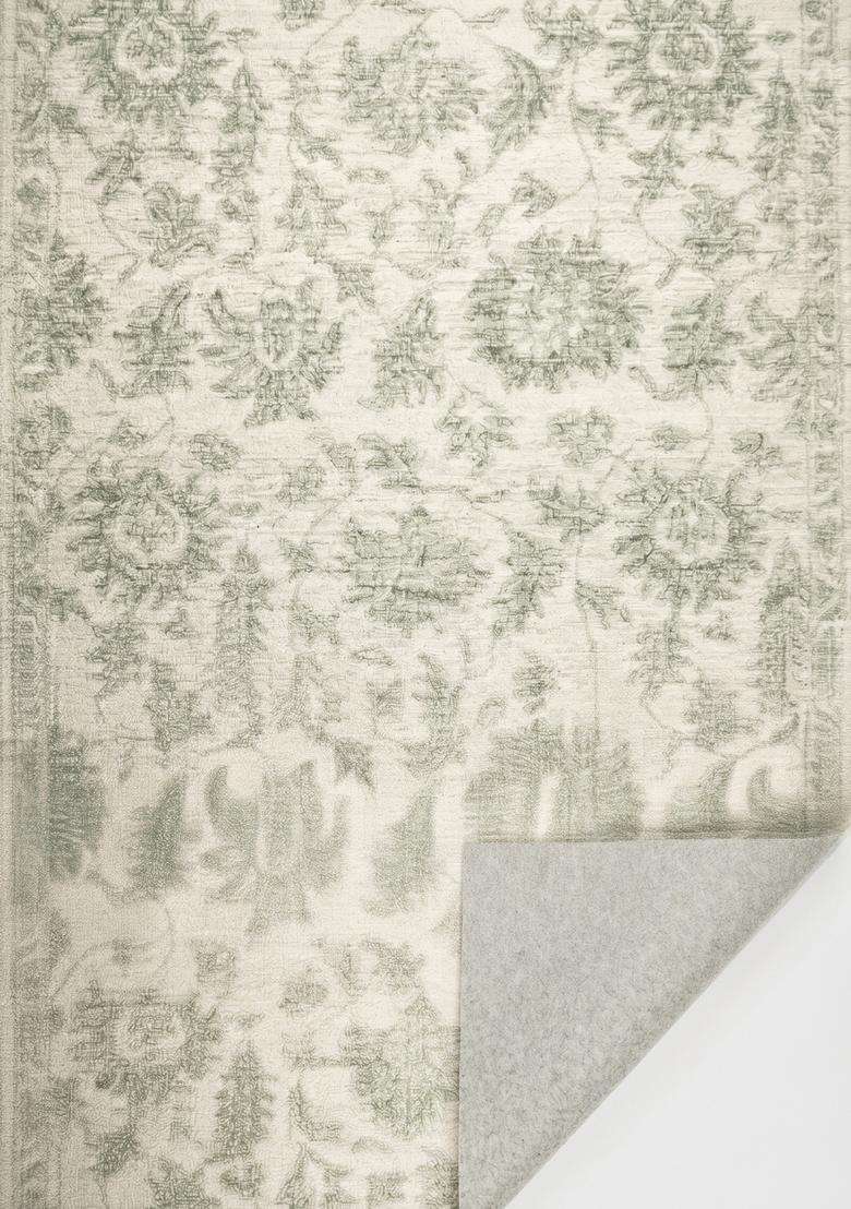 Saffron Rugs Hand-Tufted 100% Wool Area Rug | Ivory Green Rectangular Rug | Cotton Backing | Transitional Floral Carpet for Living Room - Indya