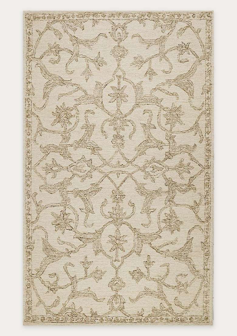 Saffron Rugs Ivory Beige Classic Floral Hand Tufted Wool Rectangular Rug - Indya
