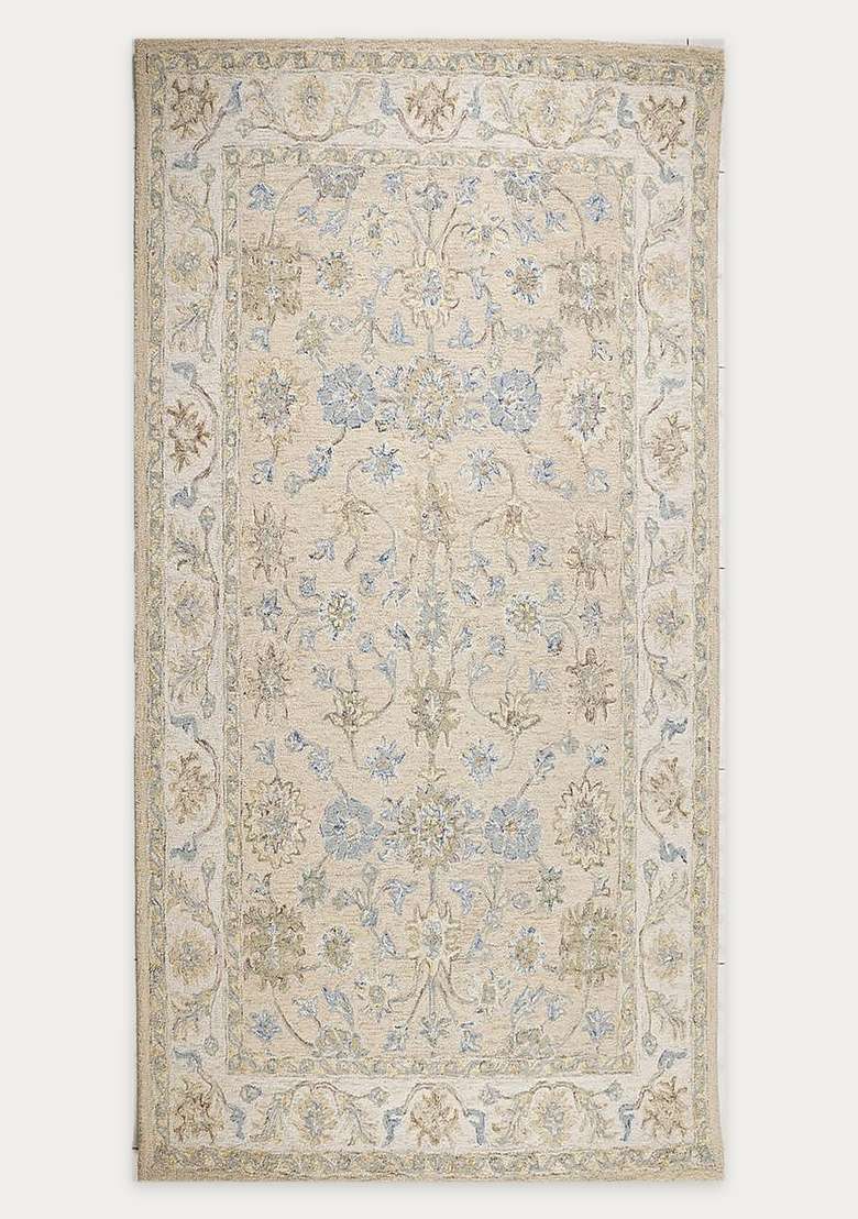 Saffron Rugs Hand-Tufted 100% Wool Area Rug | Cream Rectangular Rug | Cotton Backing | Oriental Floral Carpet for Living Room - Indya