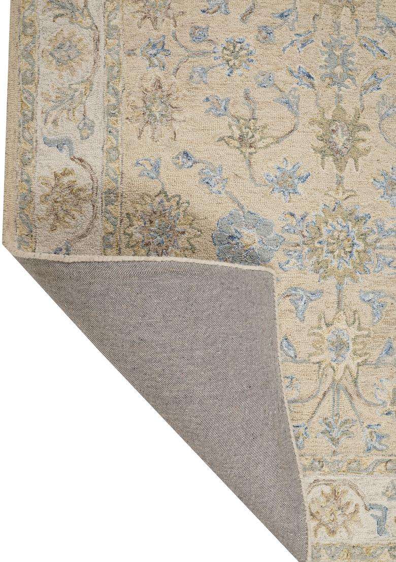 Saffron Rugs Hand-Tufted 100% Wool Area Rug | Cream Rectangular Rug | Cotton Backing | Oriental Floral Carpet for Living Room - Indya