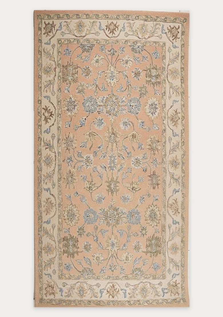 Saffron Rugs Hand-Tufted 100% Wool Area Rug | Peach Rectangular Rug | Cotton Backing | Classic Floral Carpet for Living Room - Indya