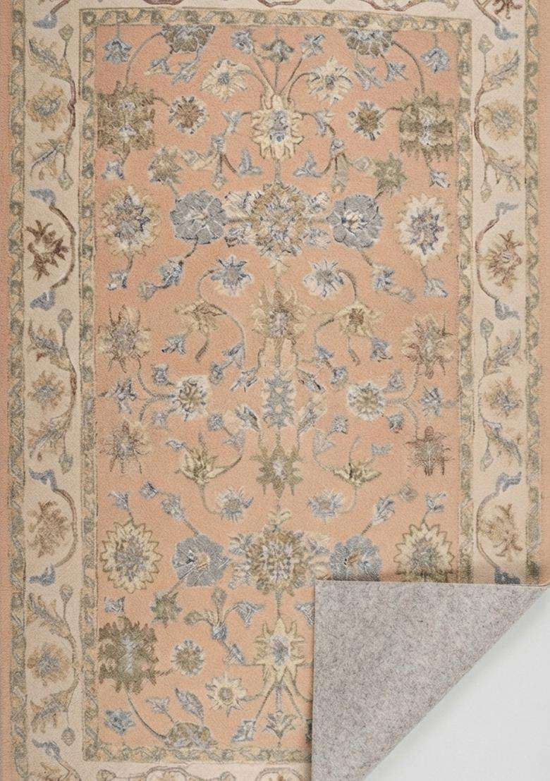 Saffron Rugs Hand-Tufted 100% Wool Area Rug | Peach Rectangular Rug | Cotton Backing | Classic Floral Carpet for Living Room - Indya