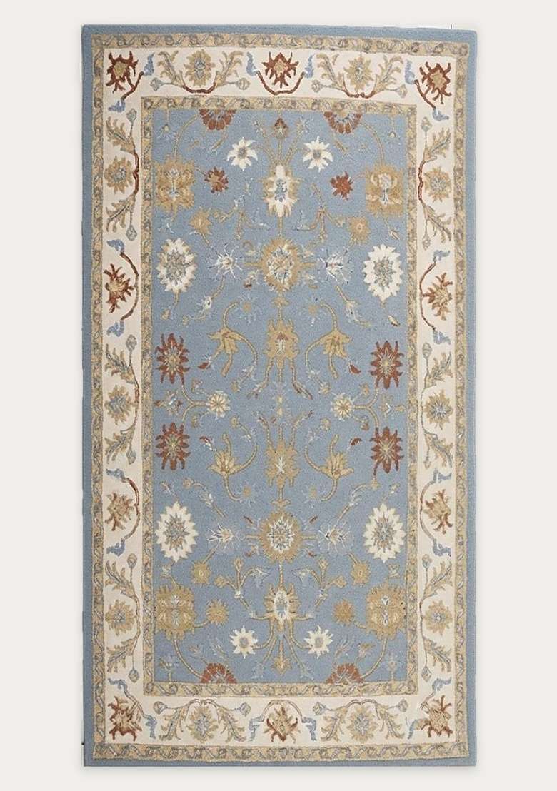 Saffron Rugs Light Blue Oriental Floral Hand Tufted Wool Rectangular Rug - Indya