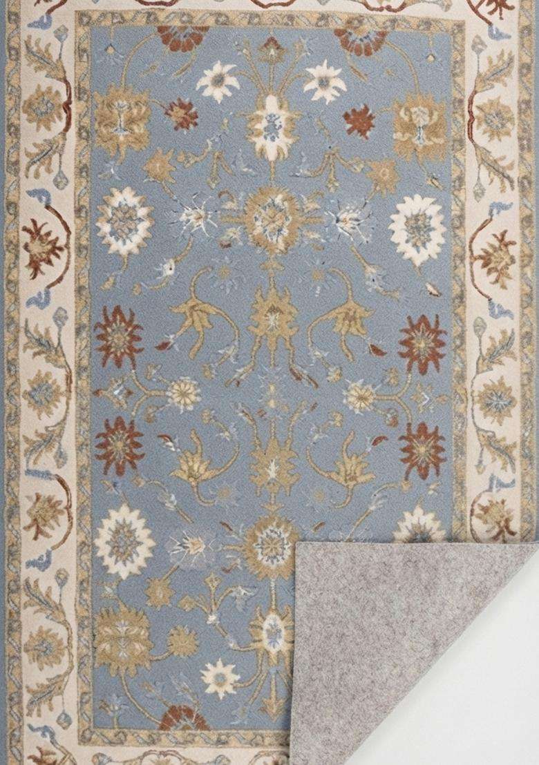 Saffron Rugs Light Blue Oriental Floral Hand Tufted Wool Rectangular Rug - Indya