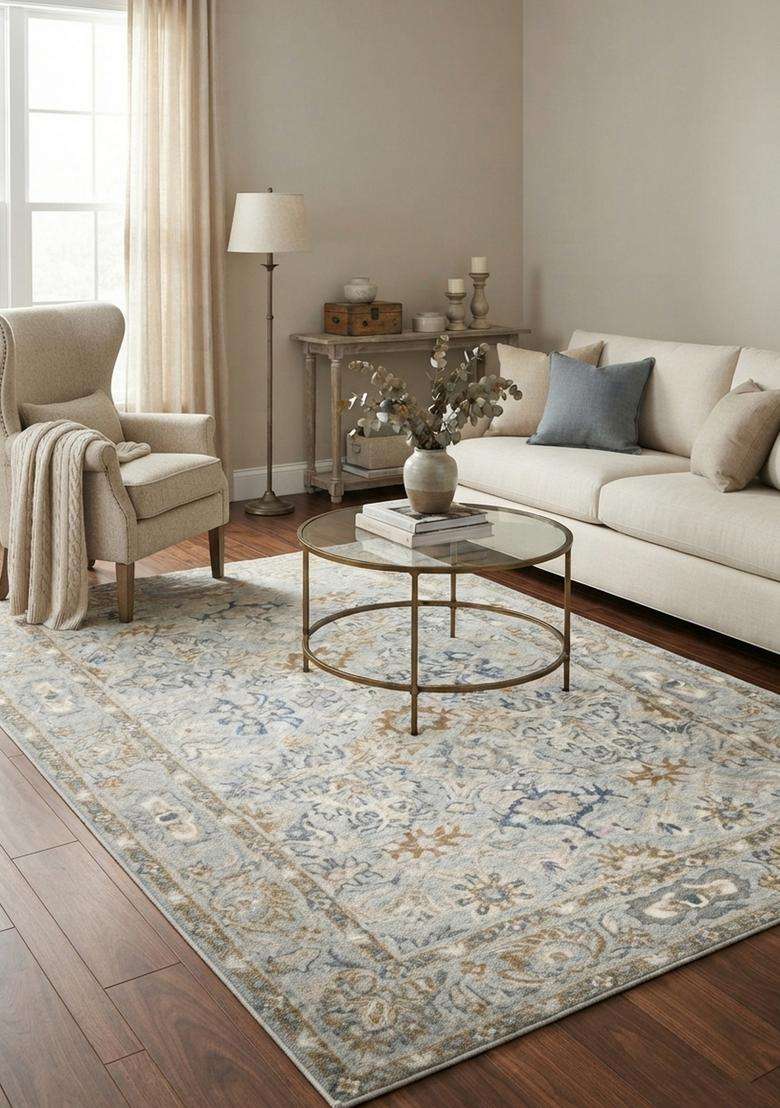 Saffron Rugs Hand-Tufted 100% Wool Area Rug | Ivory Floral Rectangular Rug | Cotton Backing | Classic Floral Carpet for Living Room - Indya
