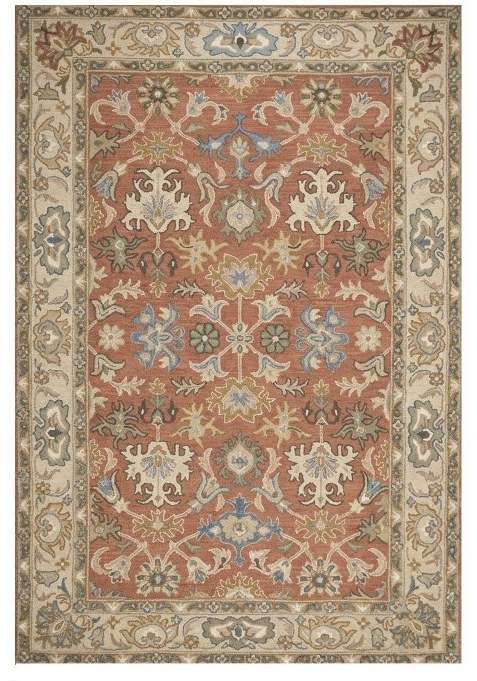 100% Wool Handmade Terracotta Red Rug | Oriental Floral Carpet With Cotton Backing For Living Room