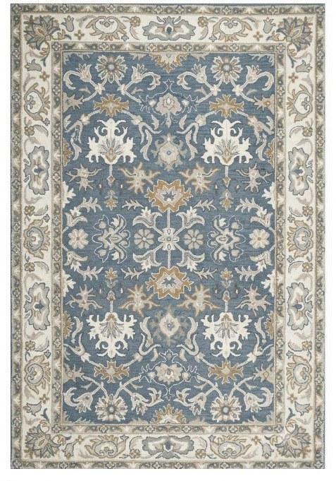 Saffron Rugs Hand-Tufted 100% Wool Area Rug | Steel Blue Rectangular Rug | Cotton Backing | Oriental Floral Carpet for Living Room