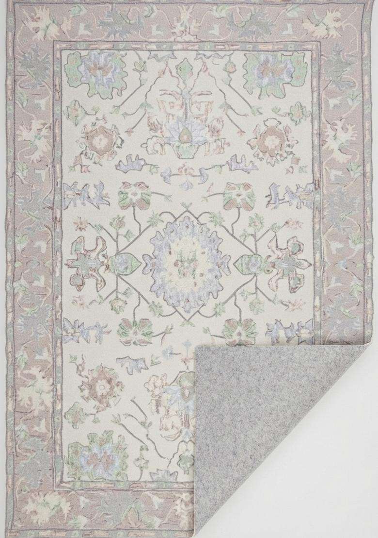 Saffron Rugs Hand-Tufted 100% Wool Area Rug | Ivory Rectangular Rug | Cotton Backing | Transitional Floral Carpet for Living Room - Indya