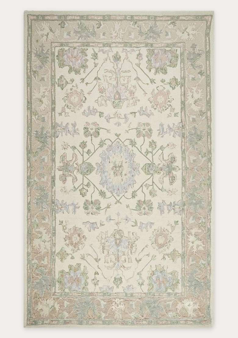 Saffron Rugs Hand-Tufted 100% Wool Area Rug | Cream Rectangular Rug | Cotton Backing | Transitional Floral Carpet for Living Room - Indya