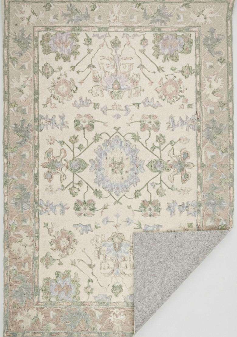 Saffron Rugs Hand-Tufted 100% Wool Area Rug | Cream Rectangular Rug | Cotton Backing | Transitional Floral Carpet for Living Room - Indya