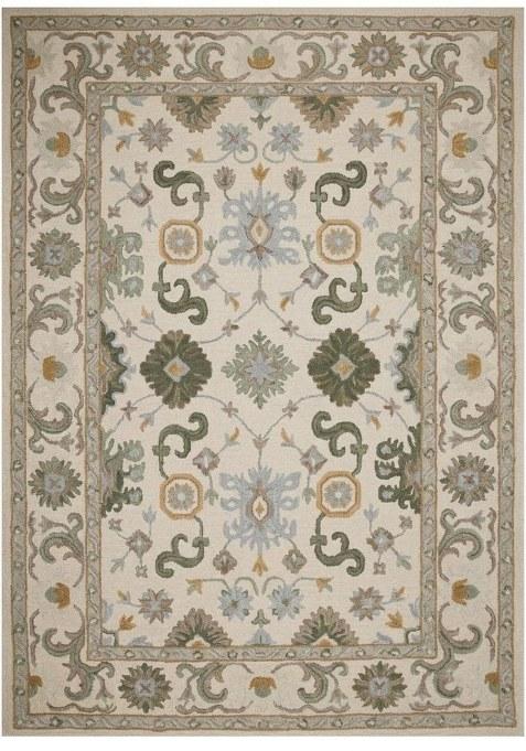Saffron Rugs Hand-Tufted 100% Wool Area Rug | Ivory Green Rectangular Rug | Cotton Backing | Oriental Floral Carpet for Living Room