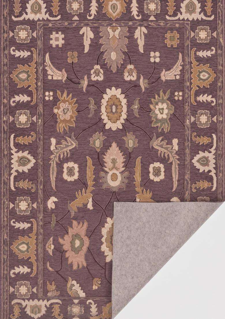 Saffron Rugs Hand-Tufted 100% Wool Area Rug | Plum Wine Rectangular Rug | Cotton Backing | Oriental Floral Carpet for Living Room - Indya