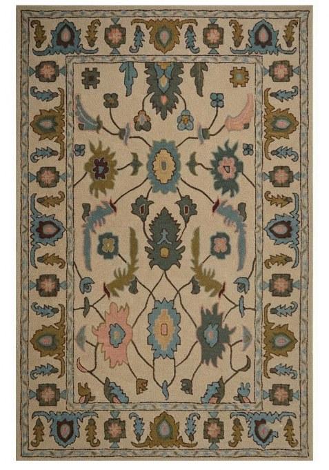 Saffron Rugs Hand-Tufted 100% Wool Area Rug | Cream Beige Rectangular Rug | Cotton Backing | Classic Floral Carpet for Living Room
