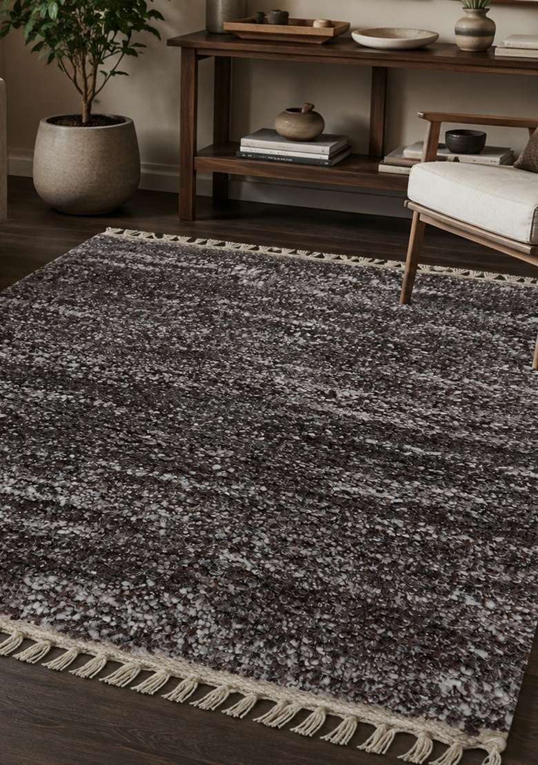Saffron Rugs Hand Knotted Dark Charcoal Brown Wool Rug - Indya