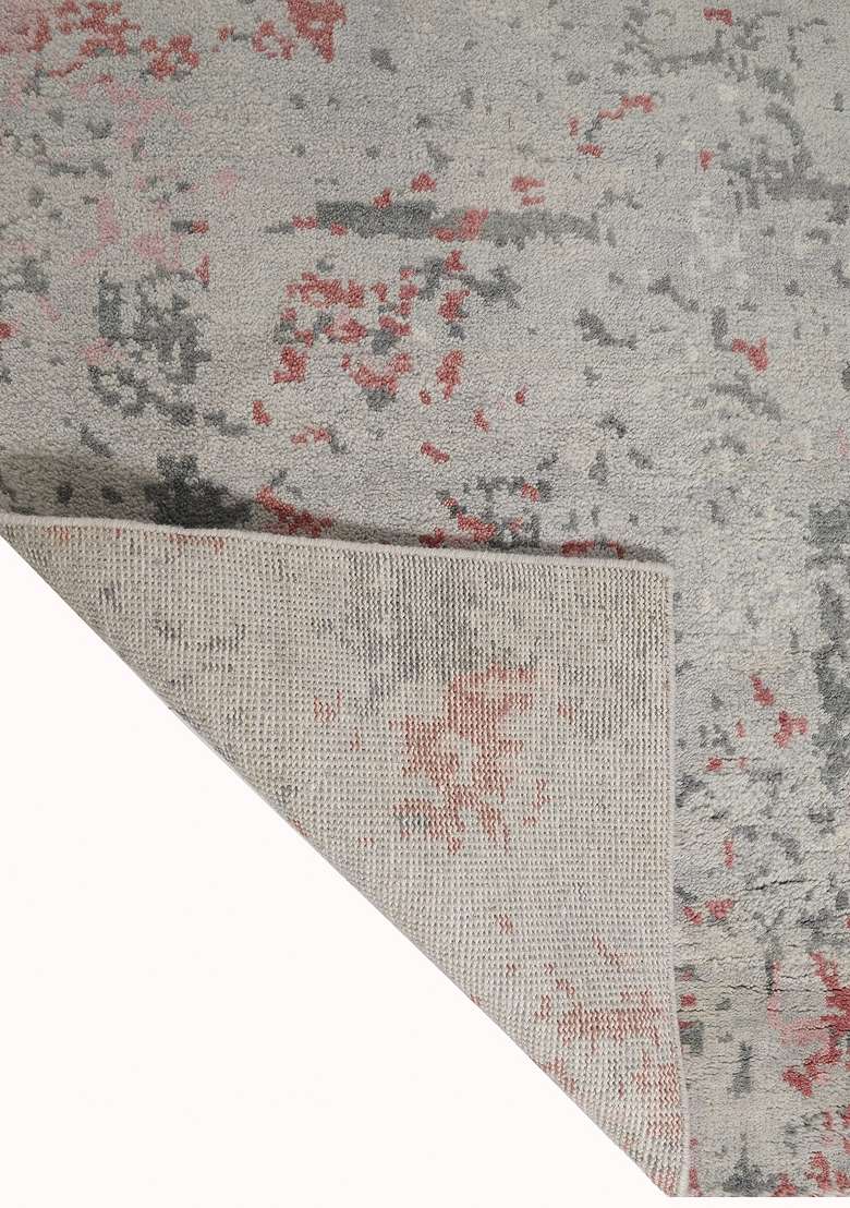 Saffron Rugs Grey Pink Hand Knotted Wool Rectangular Rug - Indya