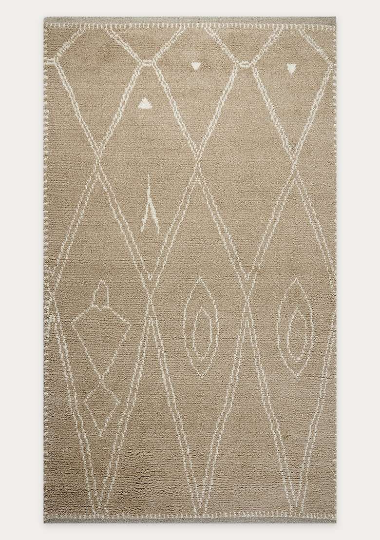 Saffron Rugs Beige Geometric Hand Knotted Wool Rectangular Rug - Indya