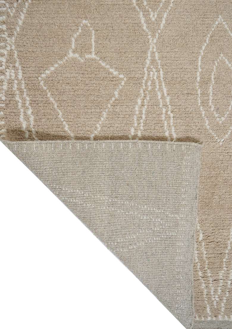 Saffron Rugs Beige Geometric Hand Knotted Wool Rectangular Rug - Indya