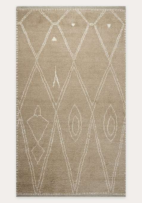100% Wool Handmade Beige Rug | Geometric Carpet For Living Room