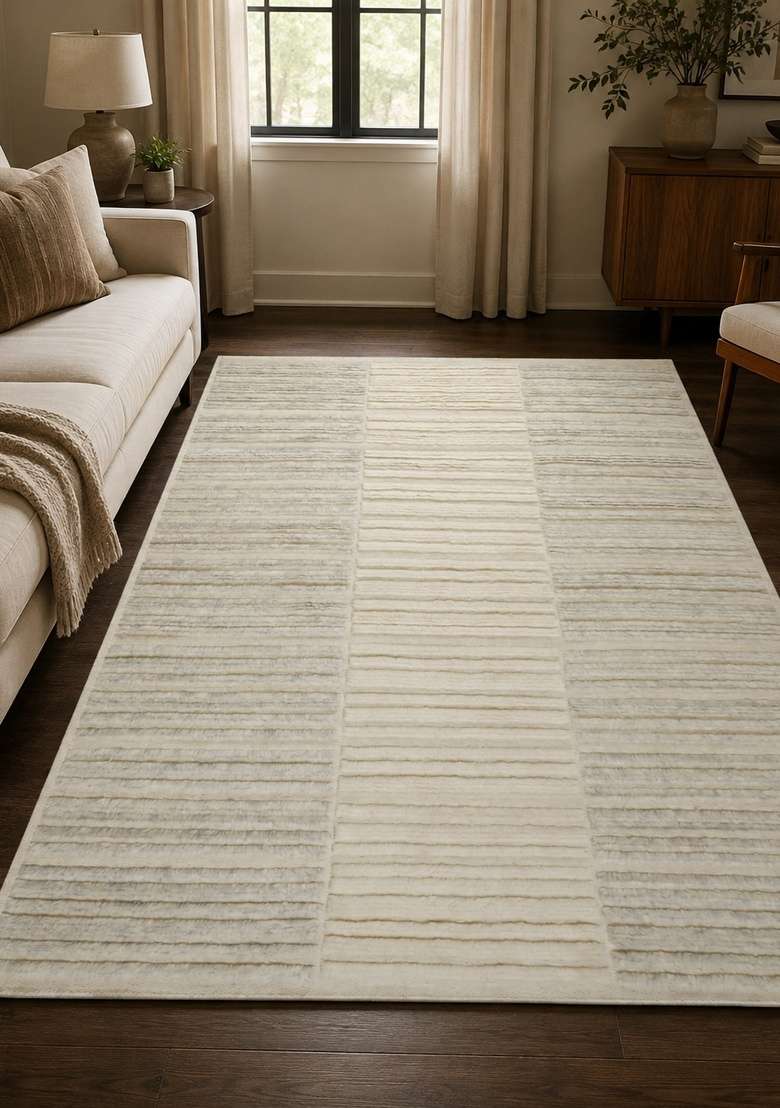 Saffron Rugs Hand Knotted Ivory Cream Wool Rectangular Rug - Indya