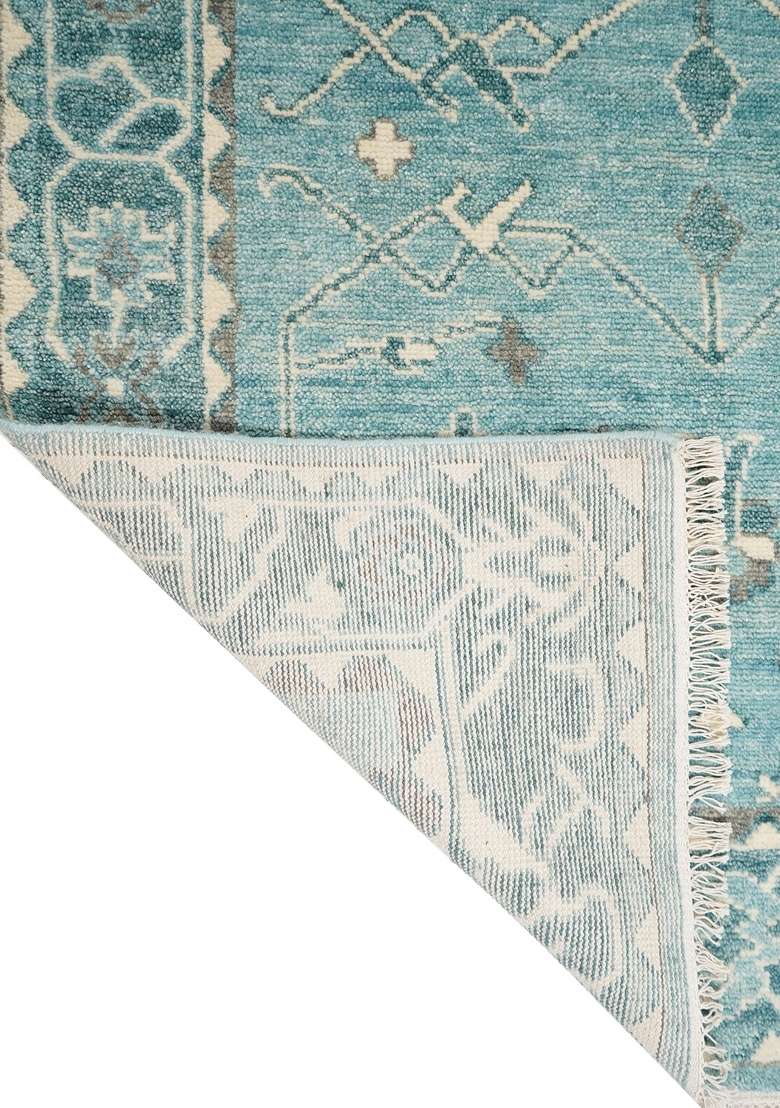 Saffron Rugs Hand Knotted Teal Blue Wool Rectangular Rug - Indya