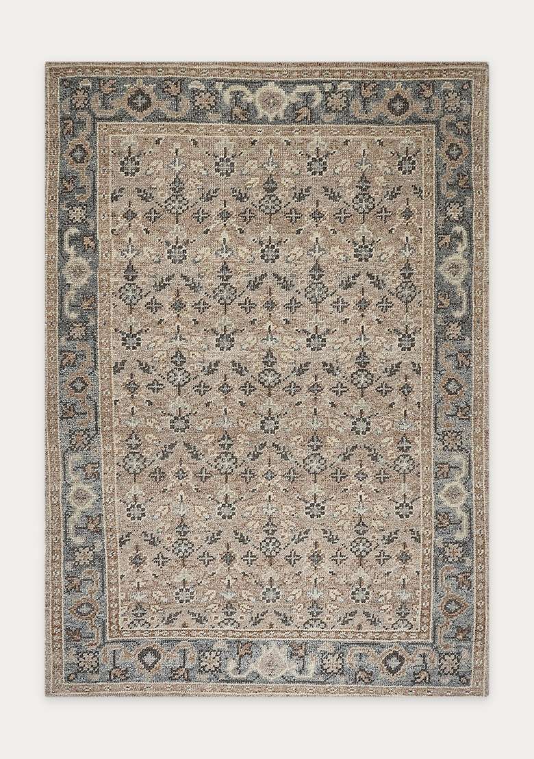Saffron Rugs Hand Knotted Beige Grey Wool Floral Rectangular Rug - Indya