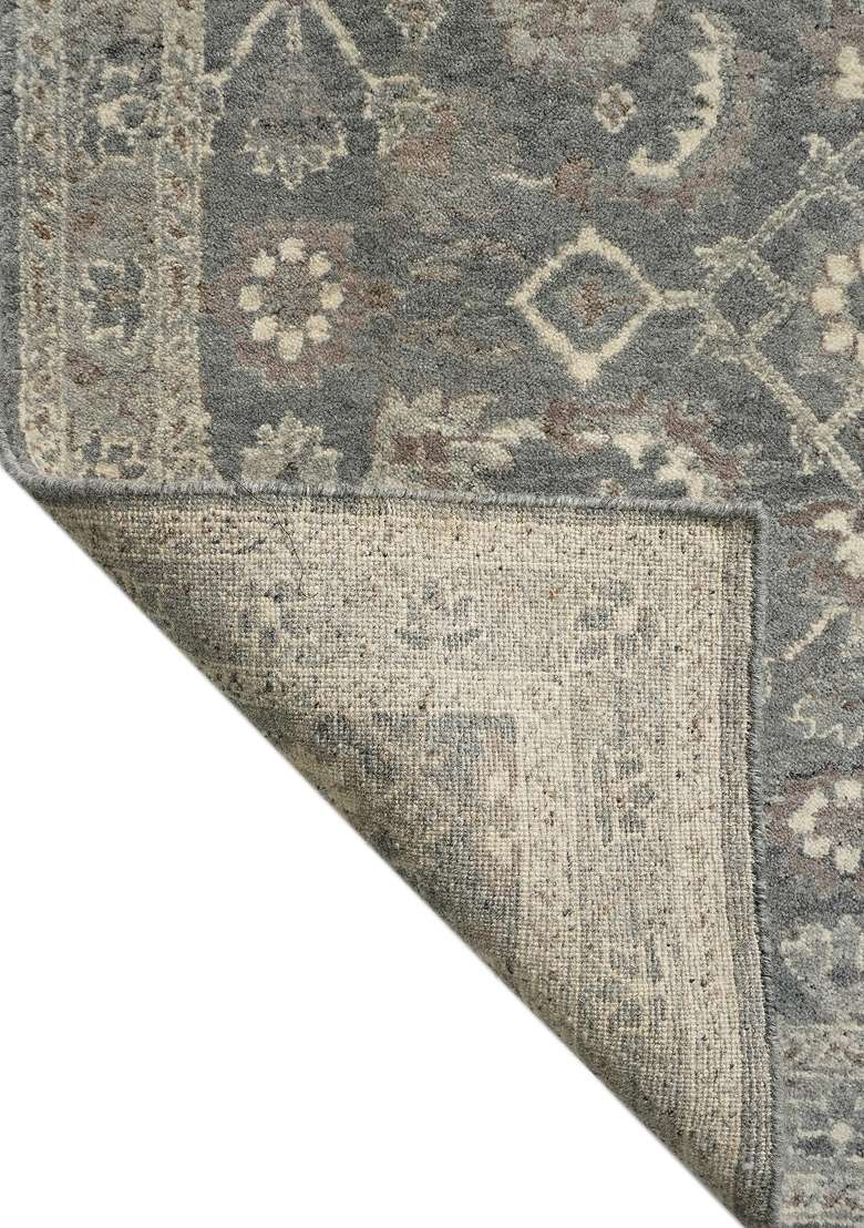Saffron Rugs Blue Grey Floral Hand Knotted Wool Square Rug - Indya