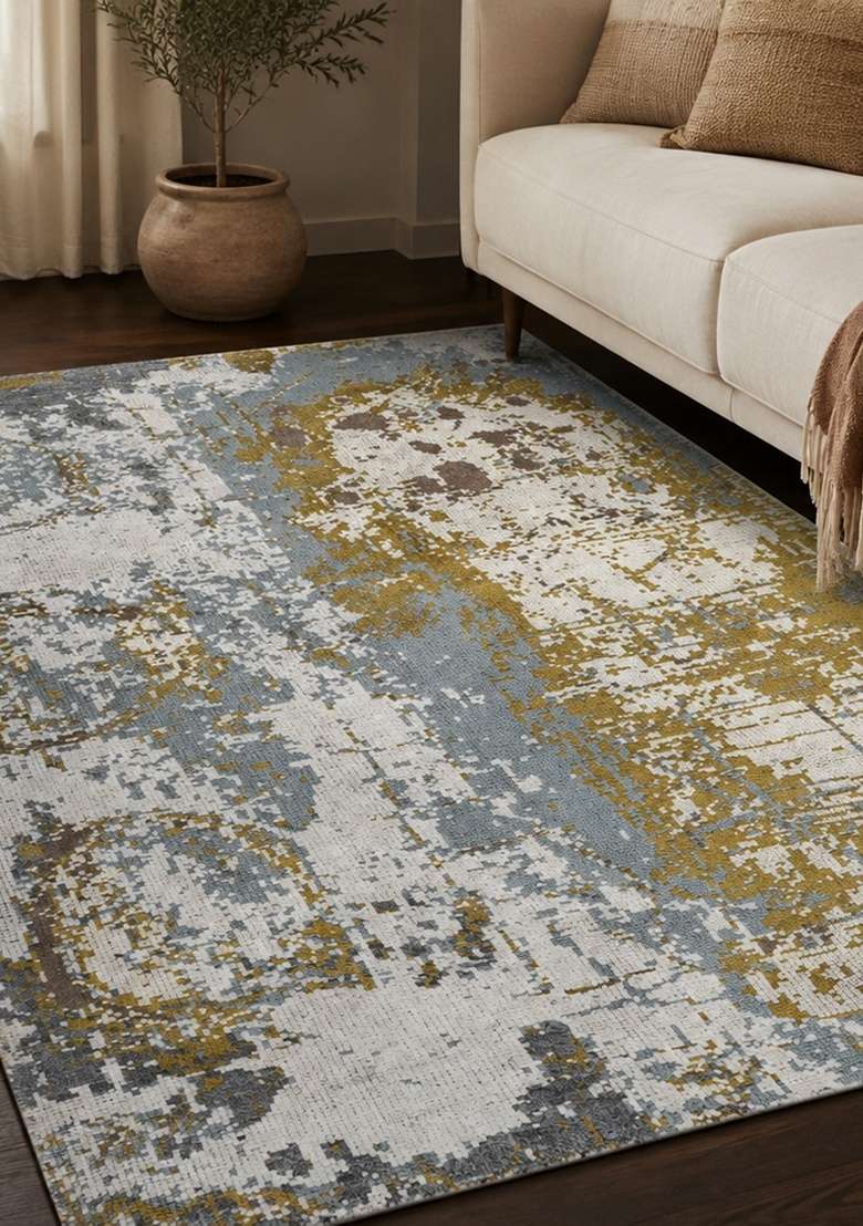Saffron Rugs Hand Knotted Grey and Gold Wool Rectangular Rug - Indya