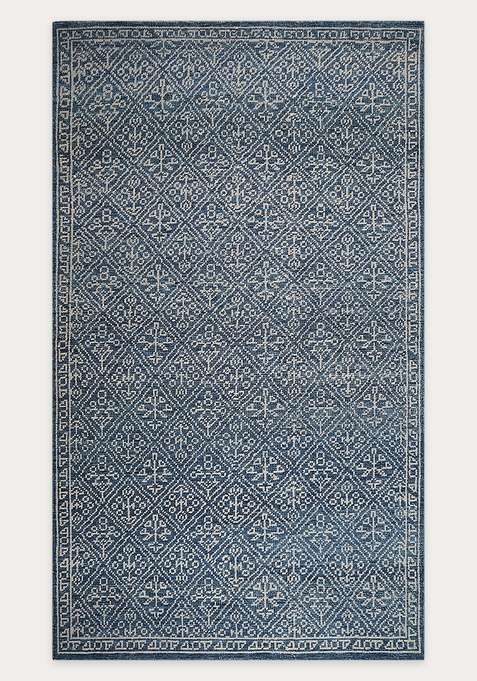 100% Wool Handmade Blue Rug | Trellis Carpet For Living Room