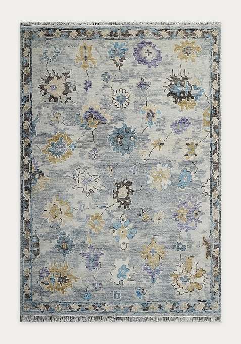 100% Wool Handmade Grey Rug | Floral Carpet For Living Room