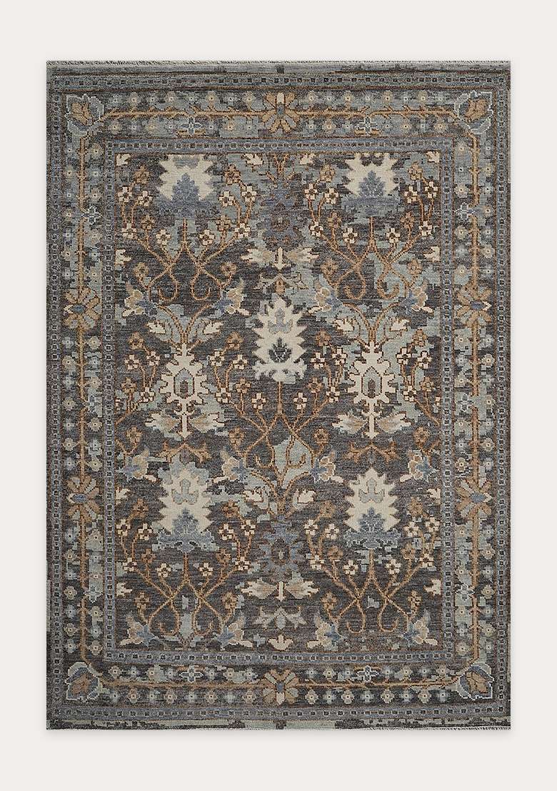 Saffron Rugs Charcoal Grey Hand Knotted Wool Rectangular Rug - Indya