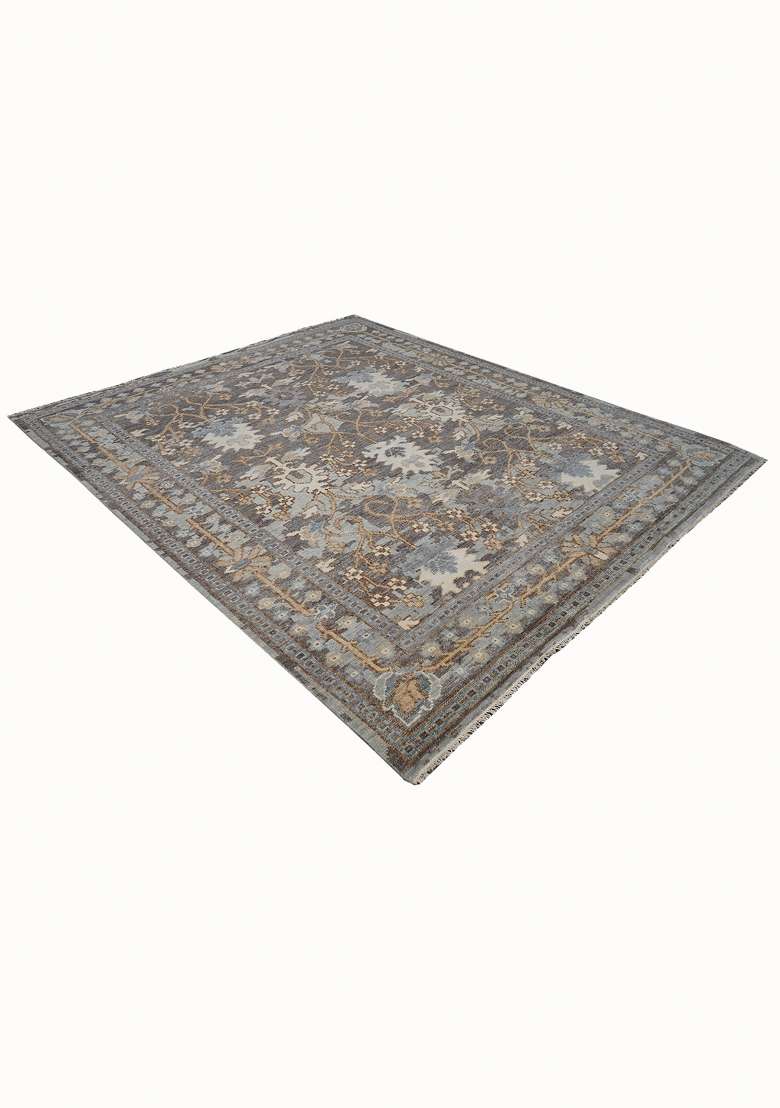 Saffron Rugs Charcoal Grey Hand Knotted Wool Rectangular Rug - Indya