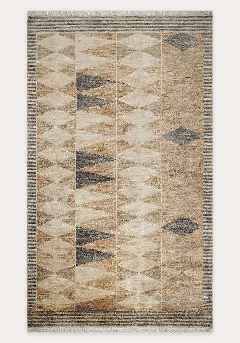 100% Wool Handmade Beige Rug | Geometric Carpet For Living Room