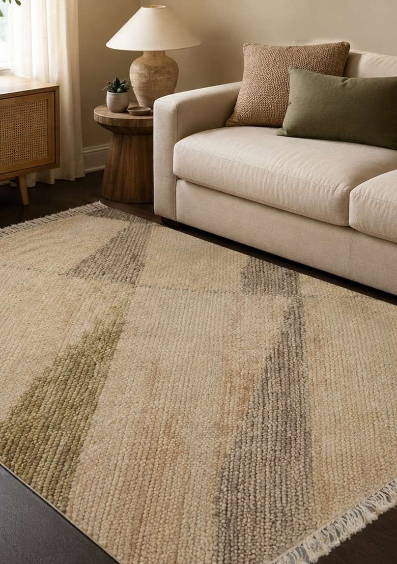 Saffron Rugs Hand Knotted Beige Brown Wool Rectangular Rug - Indya