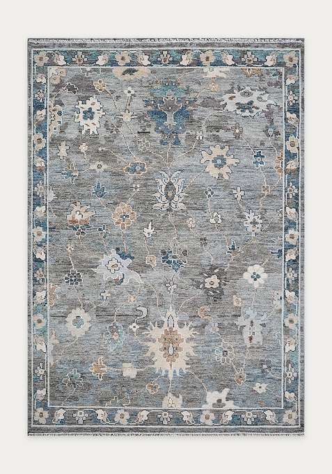 100% Wool Handmade Grey Rug | Floral Carpet For Living Room