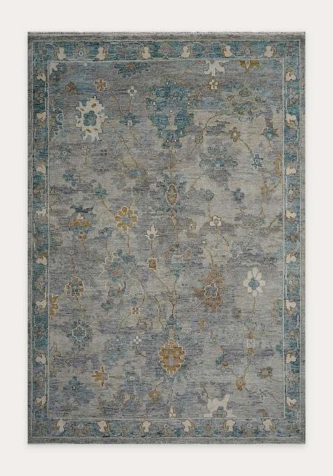 100% Wool Handmade Grey Rug | Floral Carpet For Living Room