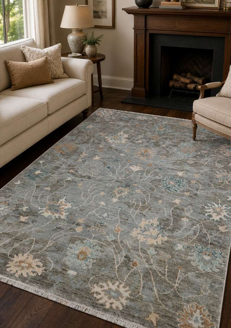 Saffron Rugs Grey Multicolor Hand Knotted Wool Rectangular Rug - Indya