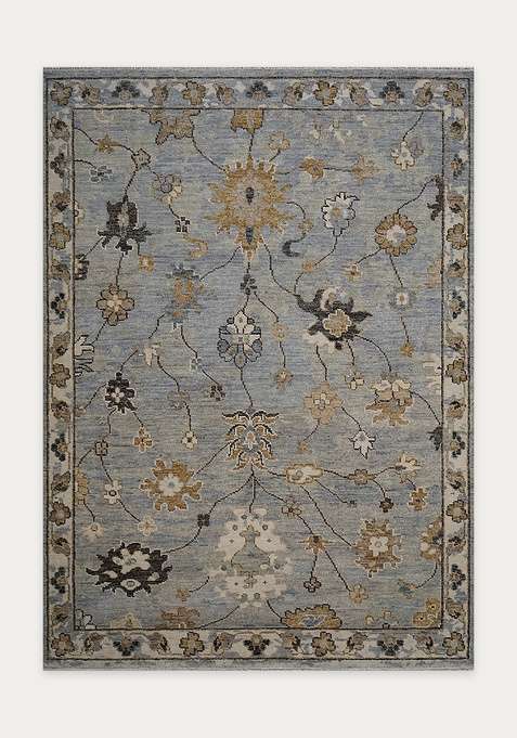 100% Wool Handmade Blue Rug | Floral Carpet For Living Room