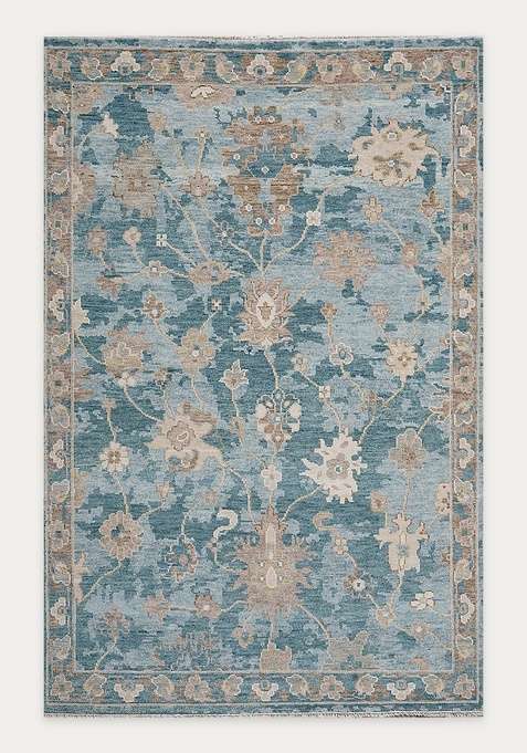 100% Wool Handmade Blue Rug | Floral Carpet For Living Room