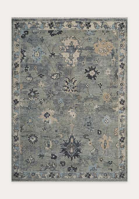 100% Wool Handmade Grey Rug | Floral Carpet For Living Room