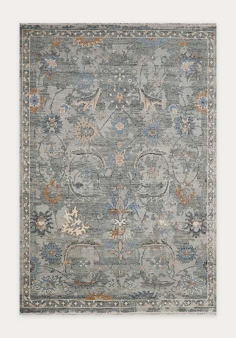100% Wool Handmade Grey Rug | Floral Carpet For Living Room