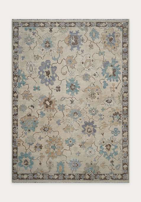 100% Wool Handmade Beige Rug | Floral Carpet For Living Room
